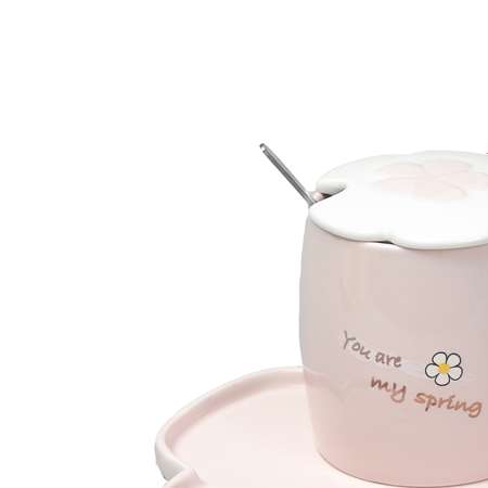 Чайный набор Solmax из кружки с блюдцем/крышкой и ложкой нежно-розовый TW06824