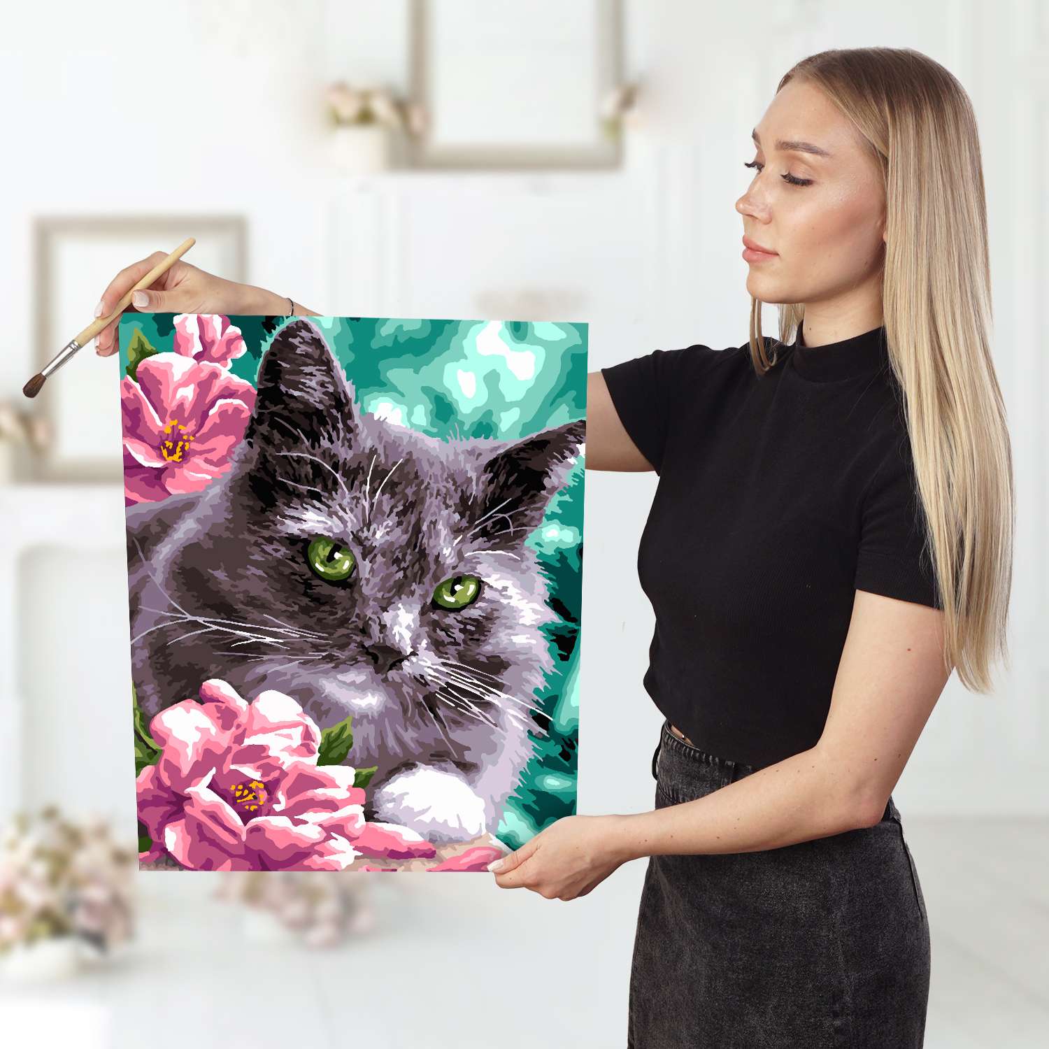 Картина по номерам LORI Котик в цветах 40х50 см на холсте с деревянным подрамником - фото 12