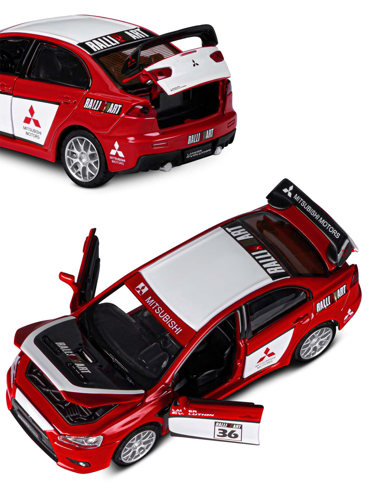 Автомобиль АВТОпанорама Mitsubishi Lancer Evolution 1:32 красный JB1251543 - фото 9