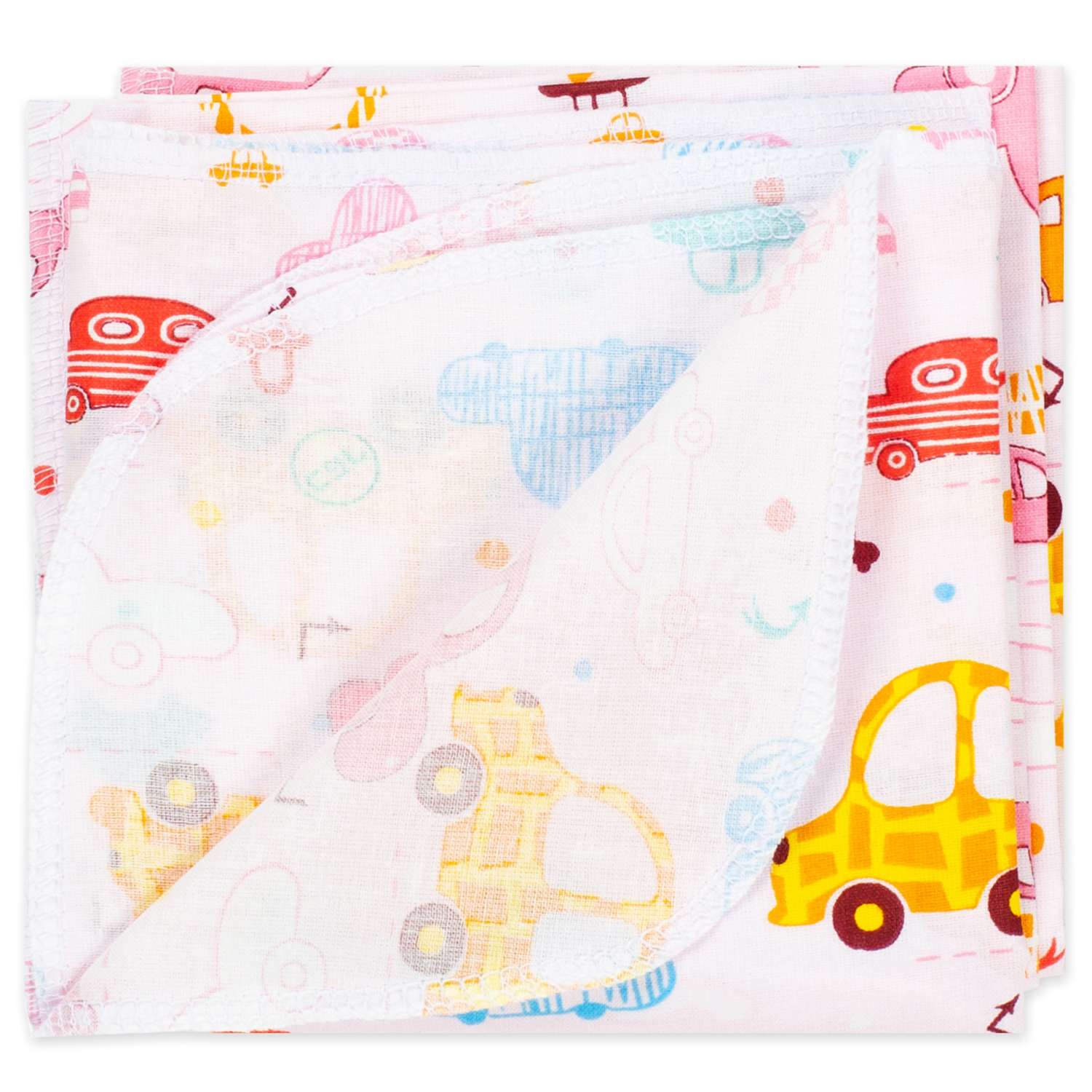 Пеленка ситцевая Чудо-чадо для новорожденных «Вариации» 95х120см розовый/машинки - фото 2