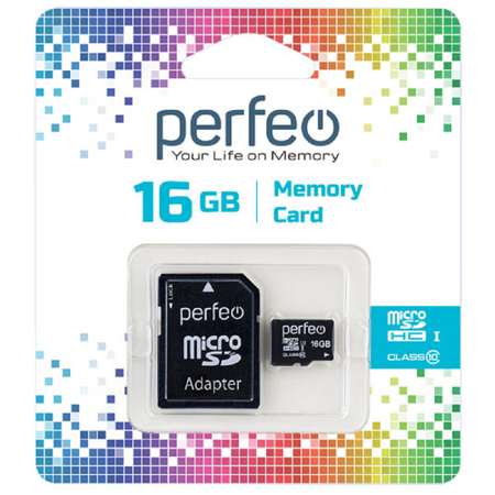Карта памяти Perfeo microSD 16GB High-Capacity Class 10 с адаптером