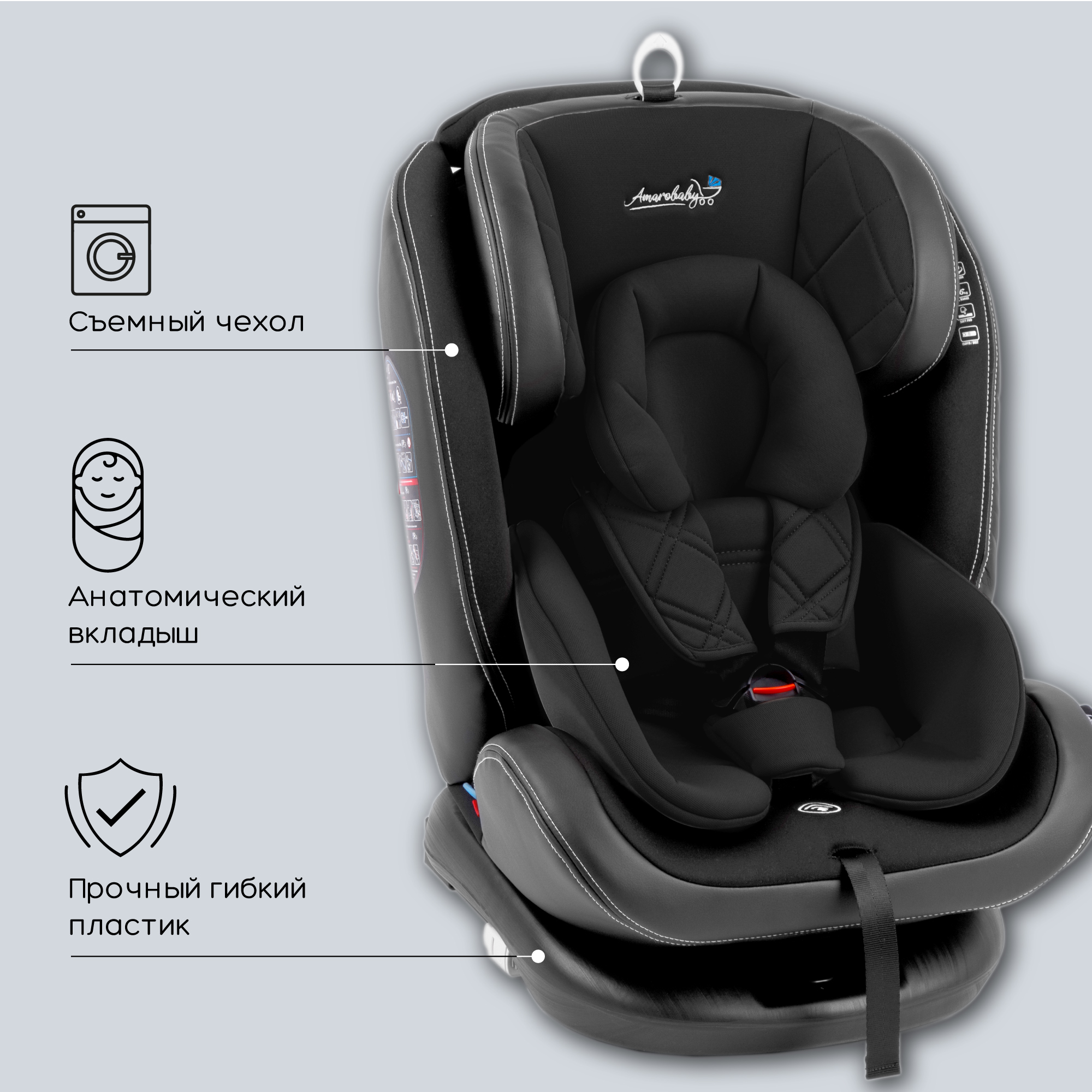 Автокресло детское AmaroBaby ST-3 Isofix класс D группа 0+ 1 2 3 черный - фото 15