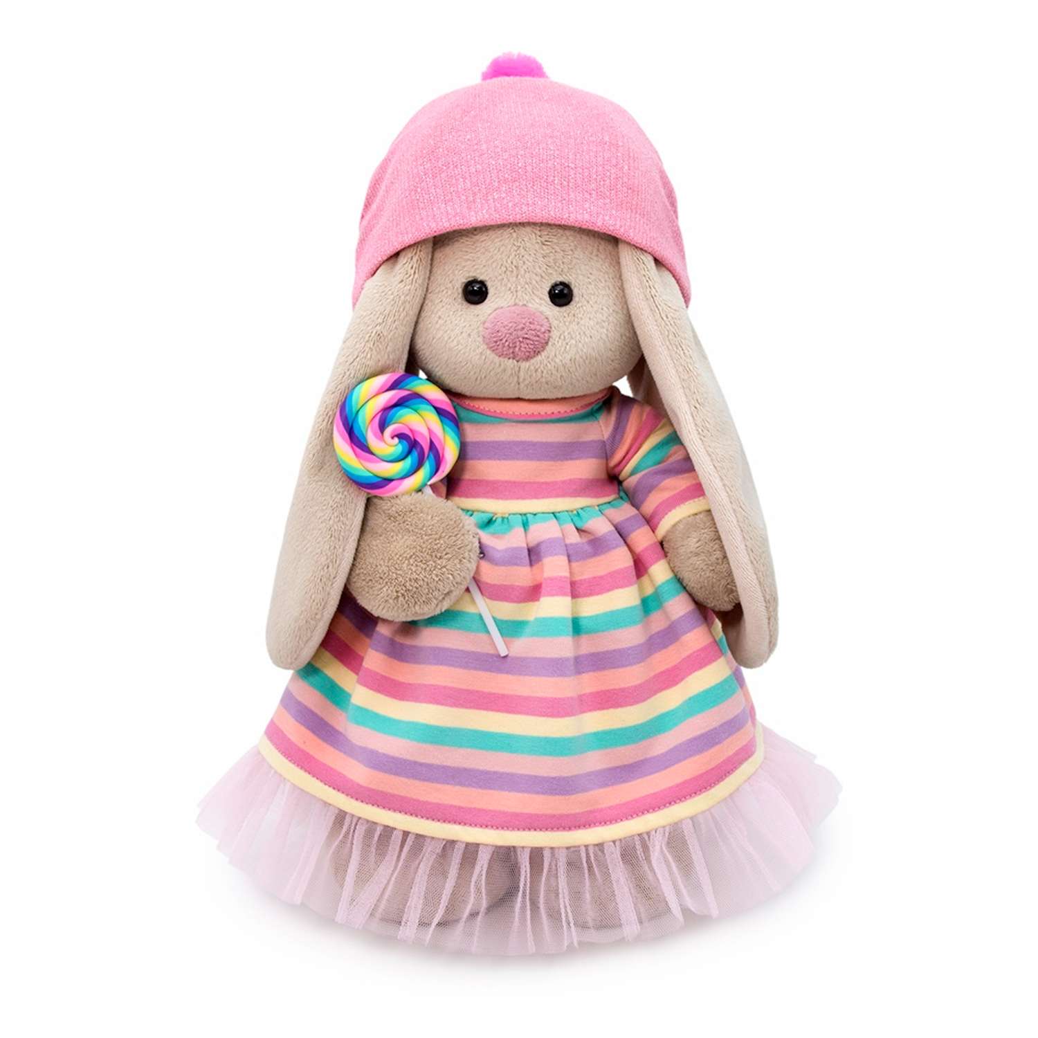 Мягкая игрушка BUDI BASA Зайка Ми в полосатом платье с леденцом 25 см StS-388 - фото 1