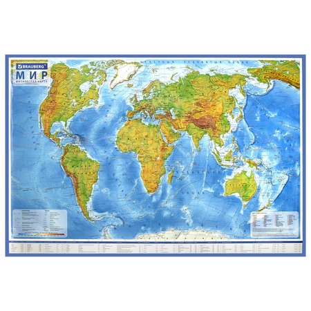 Карта мира Brauberg физическая настенная 101х66 см 1:29М интерактивная с ламинацией