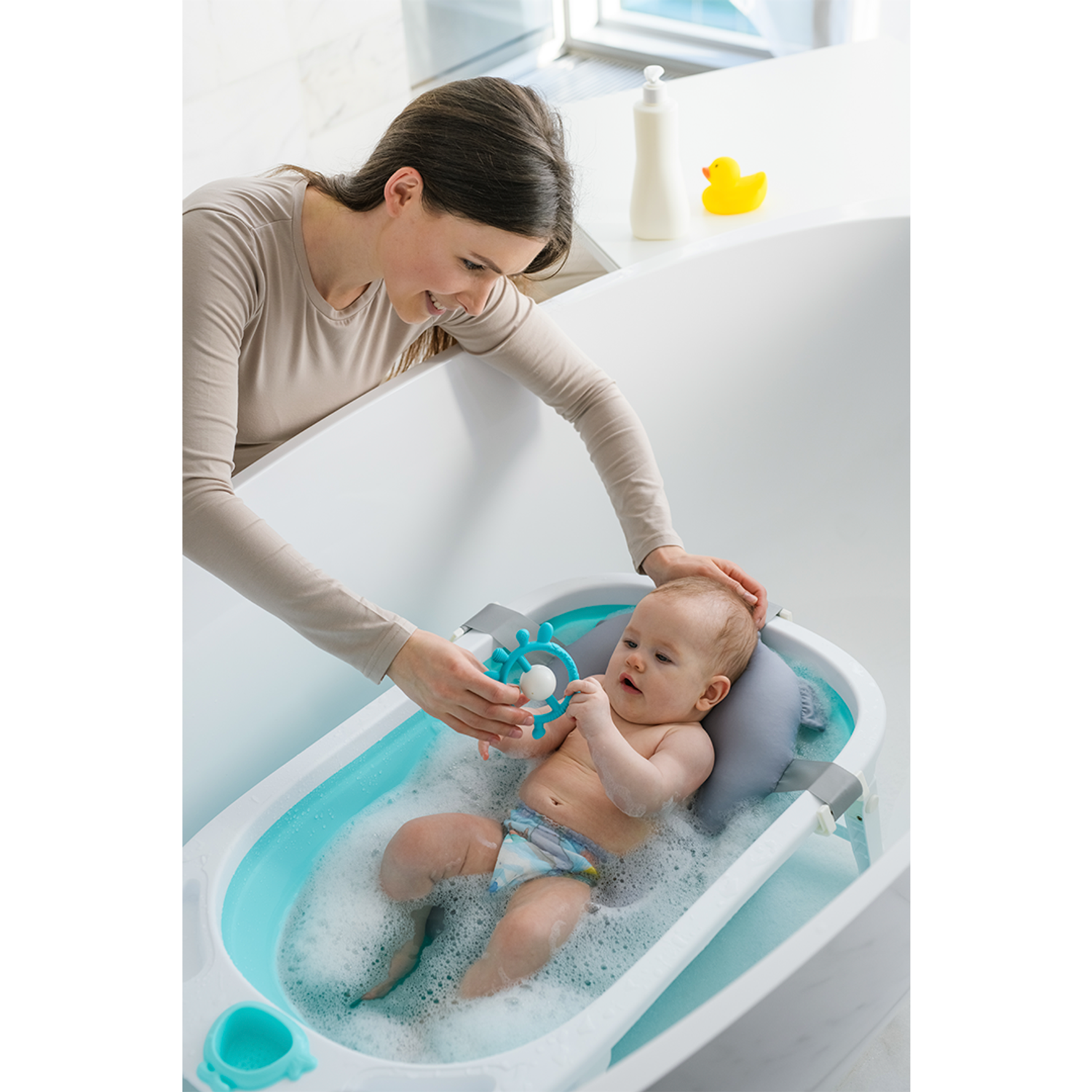 Ванночка для новорожденных Miyoumi с матрасиком складная - Mint - фото 3