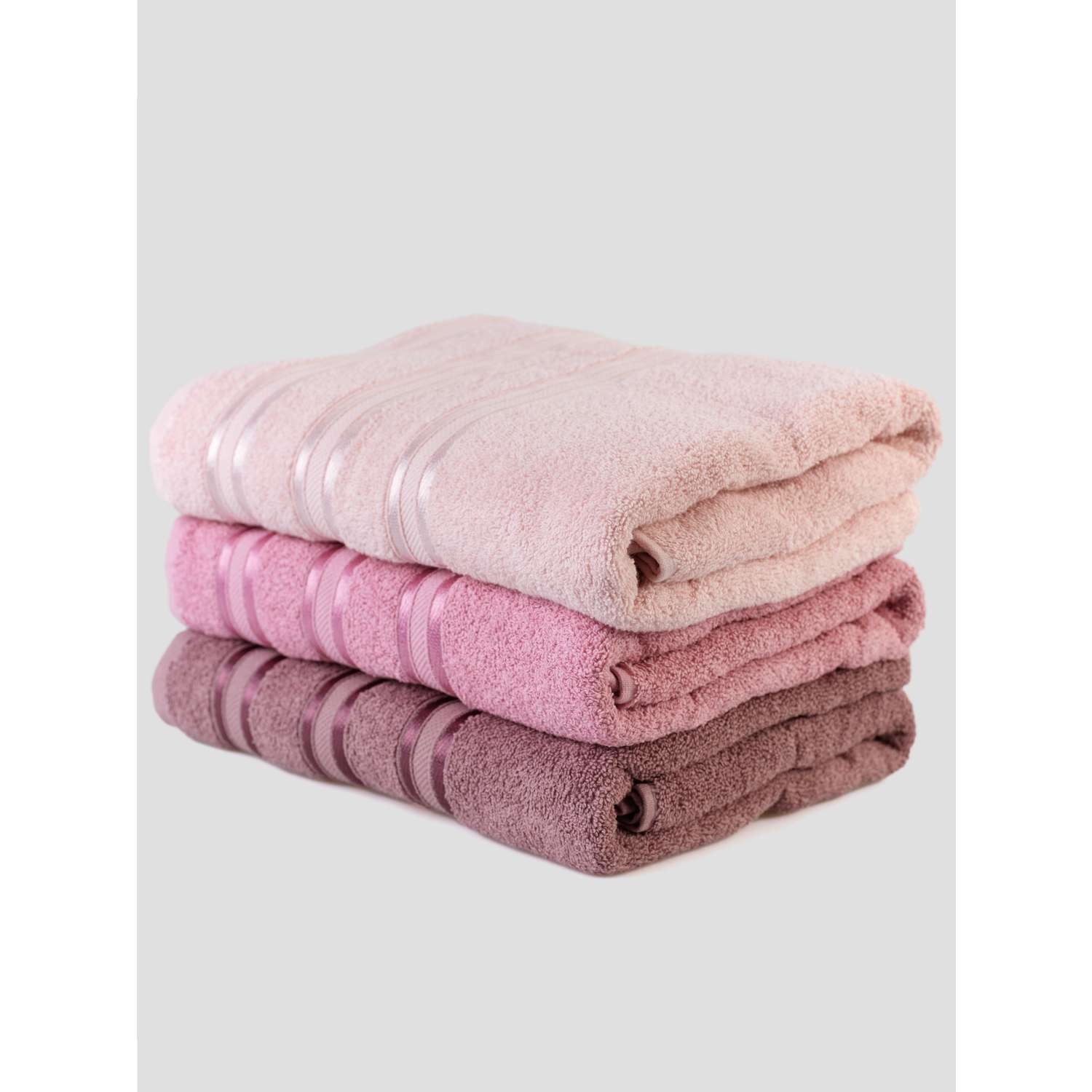 Набор полотенец 3 шт 50х90 см ATLASPLUS коричневый пудровый бледно-розовый - фото 1