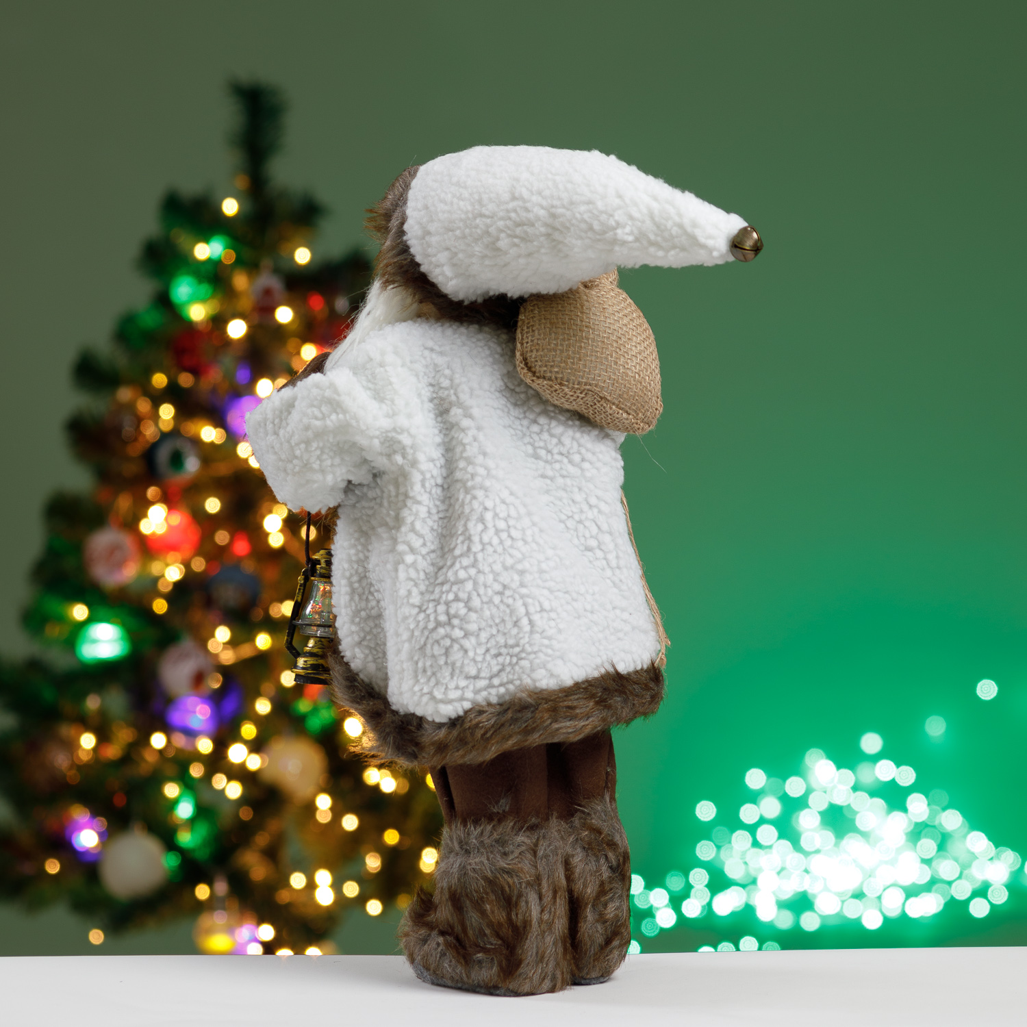 Фигура декоративная BABY STYLE Игрушка Дед Мороз в белом костюме с фонариком и мешком подарков 45 см - фото 5
