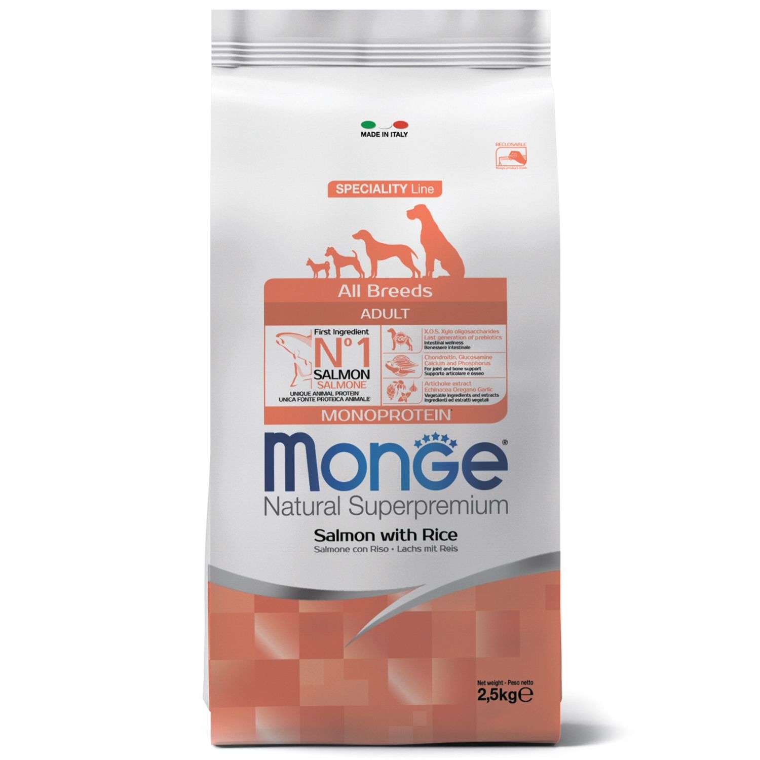 Корм для собак MONGE Dog Monoprotein всех пород лосось с рисом 2.5кг - фото 1