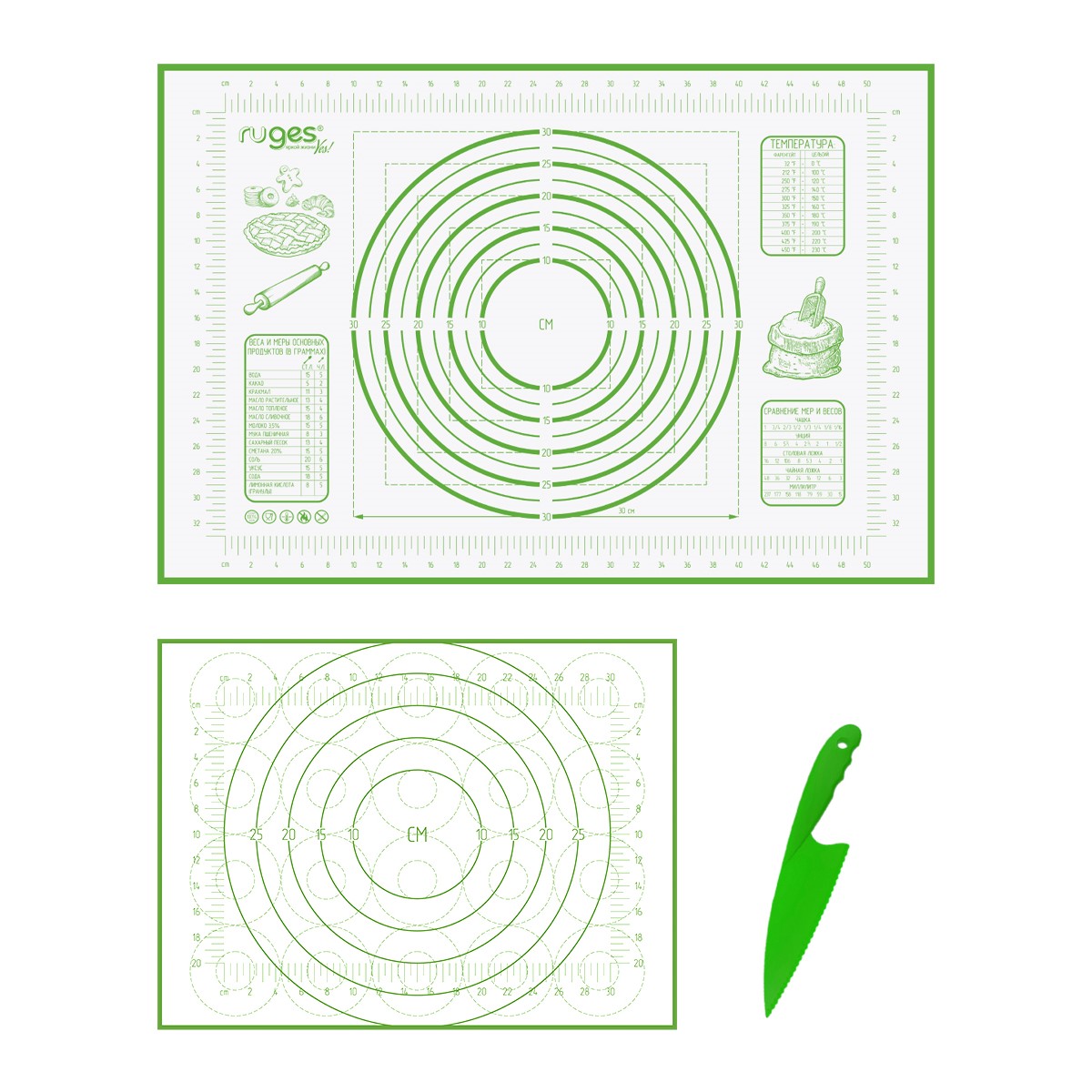 Набор ковриков RUGES для раскатки и выпечки теста зеленый - фото 1