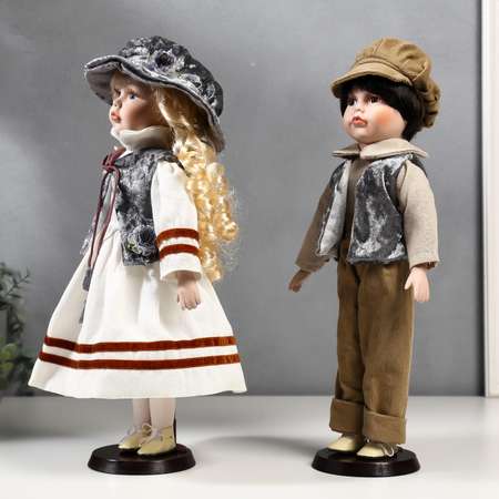 Кукла коллекционная Зимнее волшебство парочка набор 2 шт «Юля и Юра в плюшевых жилетках» 40 см