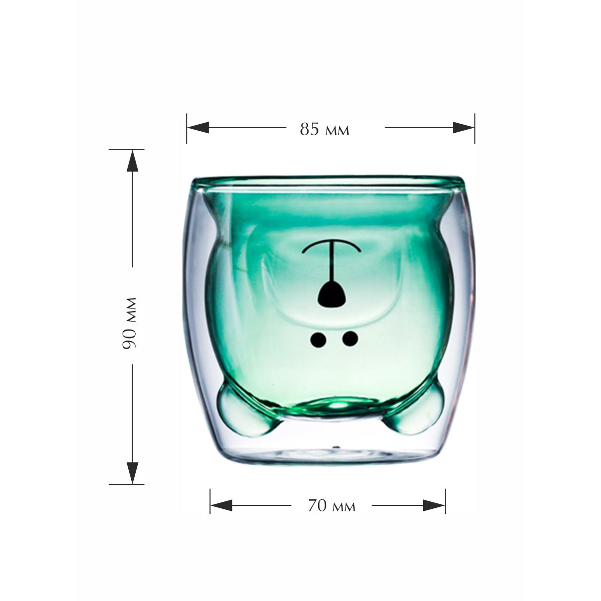 Стеклянный стакан KIMBERLY с двойными стенками изумрудный мишка 250 мл - фото 5