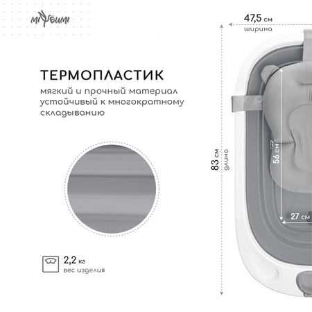 Ванночка для новорожденных Miyoumi с матрасиком складная - Cloud