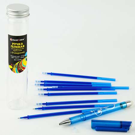 Ручка гелевая Darvish синяя со стираемыми чернилами в наборе 9 стержней