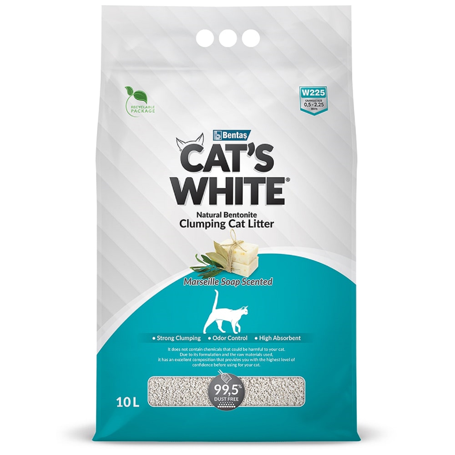 Наполнитель для кошек Cats White комкующийся с ароматом Марсельского мыла  10л