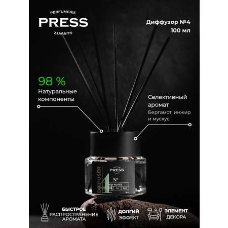 Диффузор №4 Press Gurwitz Perfumerie Ароматизатор для дома с палочками с ароматом Бергамот Инжир Мускус