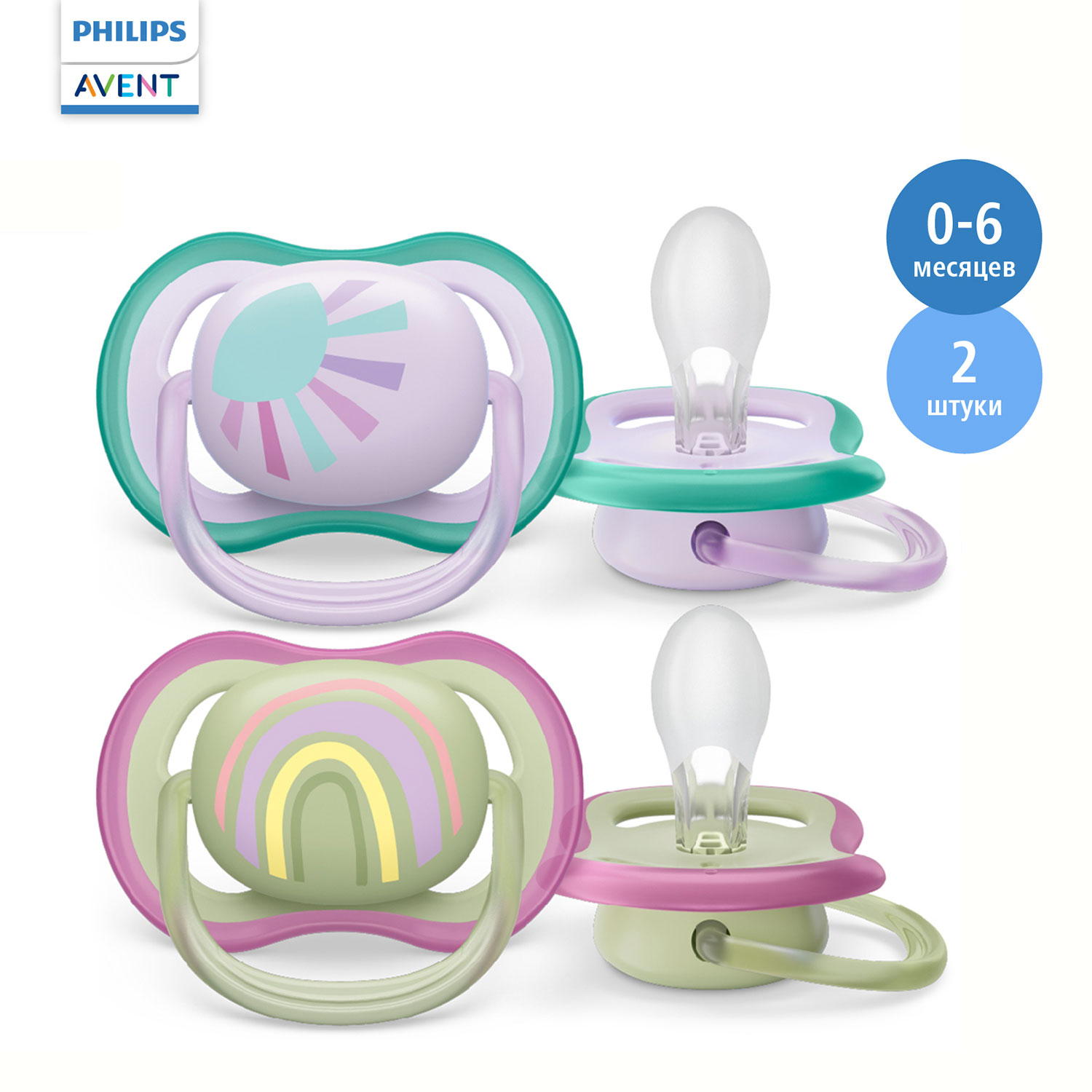 Пустышка Philips Avent Ultra air SCF085/59 с футляром для хранения и стерилизации 0-6месяцев 2шт - фото 1