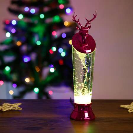 Свеча декоративная BABY STYLE Олень малиновый LED масляная колба блестки USB 29.5 см