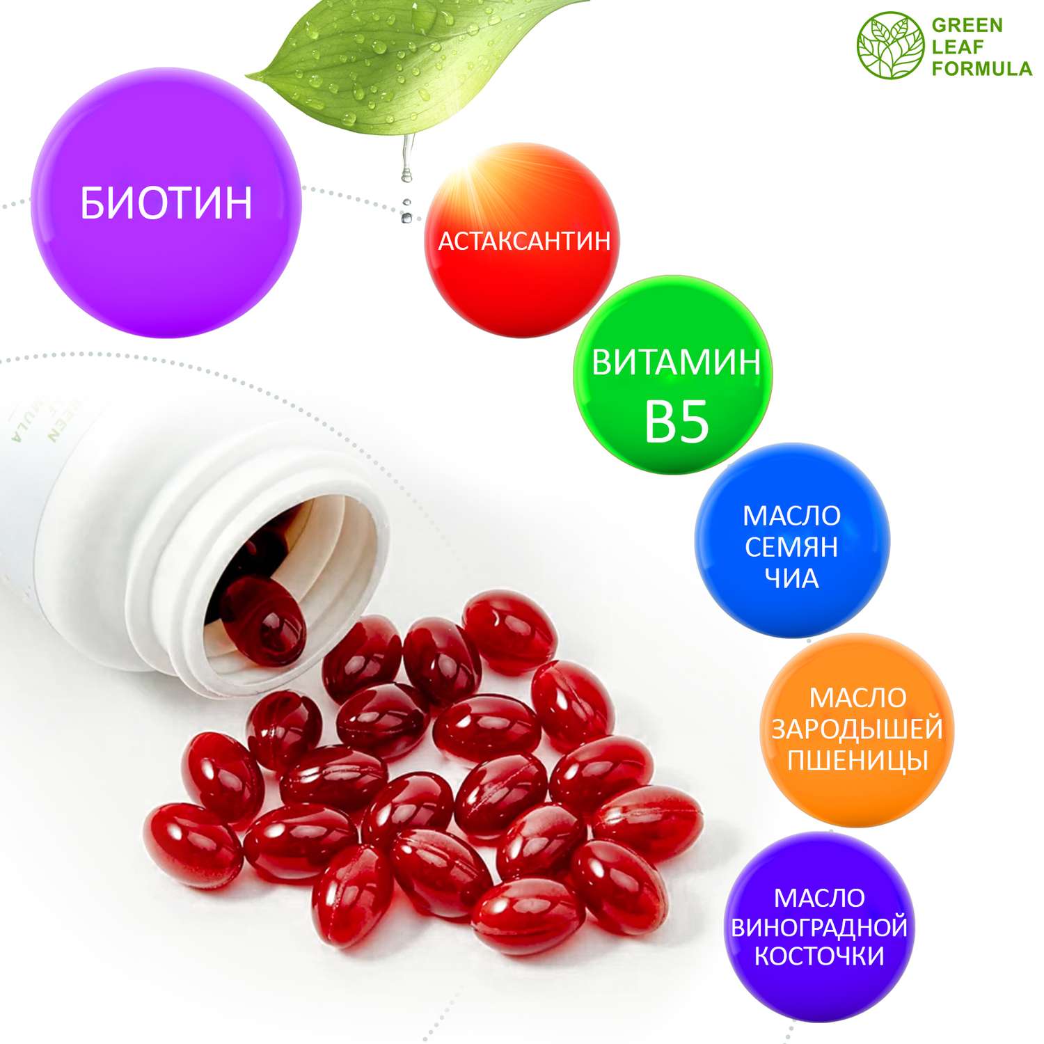 Комплекс витаминов для женщин Green Leaf Formula биотин витамины для кожи волос ногтей 790 мг 30 капсул - фото 3