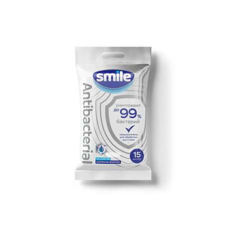 Влажные салфетки Smile SMILE W Antibacterial 15 шт со спиртом
