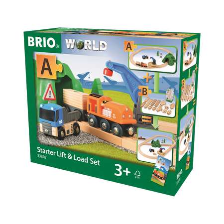 Железная дорога деревянная BRIO поезд и погрузо-разгрузочный железнодорожный 19 элементов