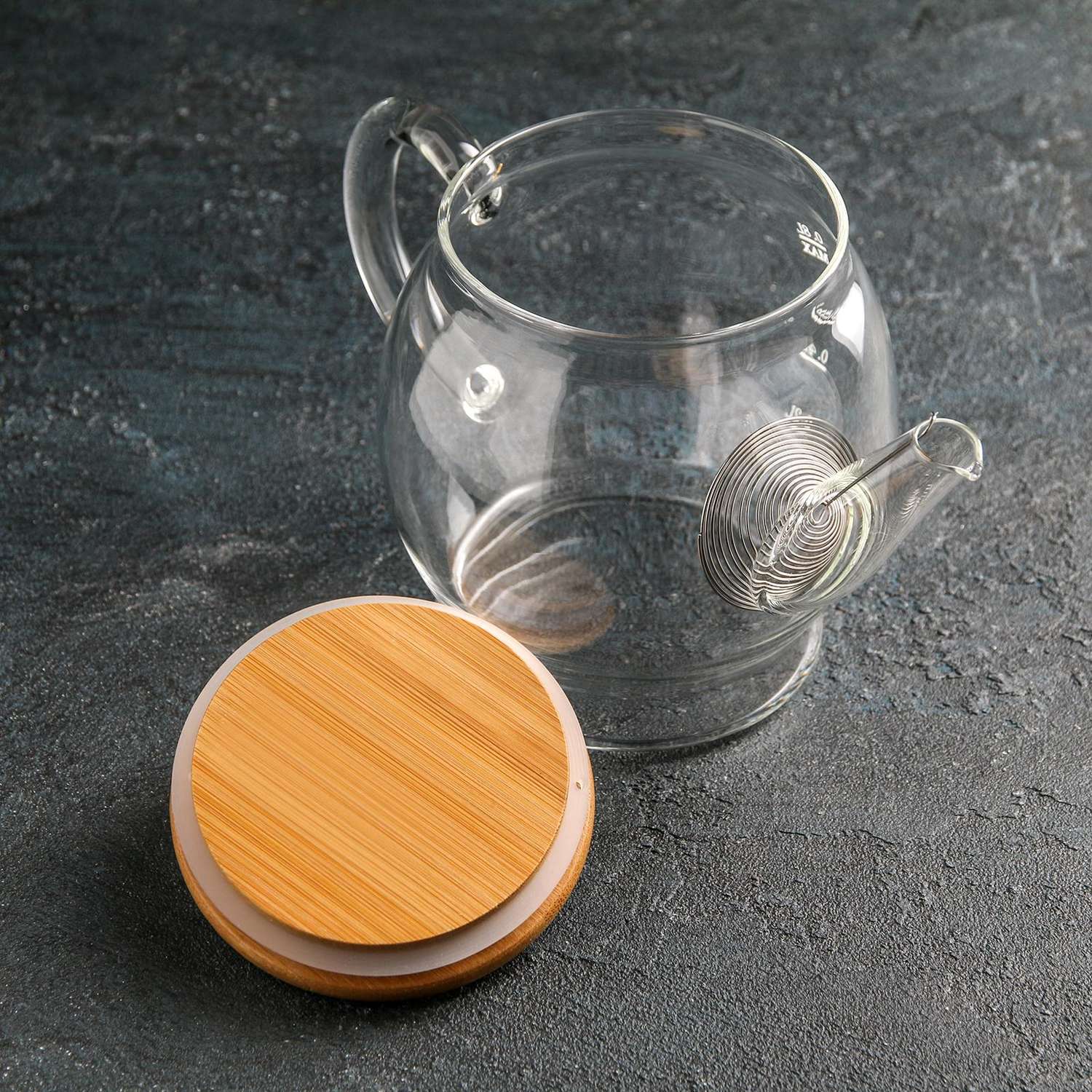 Чайник Sima-Land стеклянный заварочный с бамбуковой крышкой «Октогон» 800 мл цвет золотой - фото 2