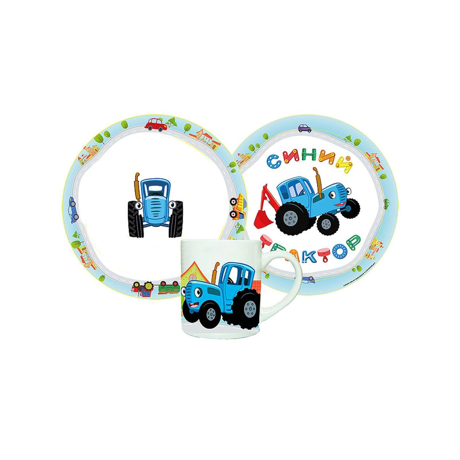 Набор детской посуды Синий трактор из керамики - фото 2