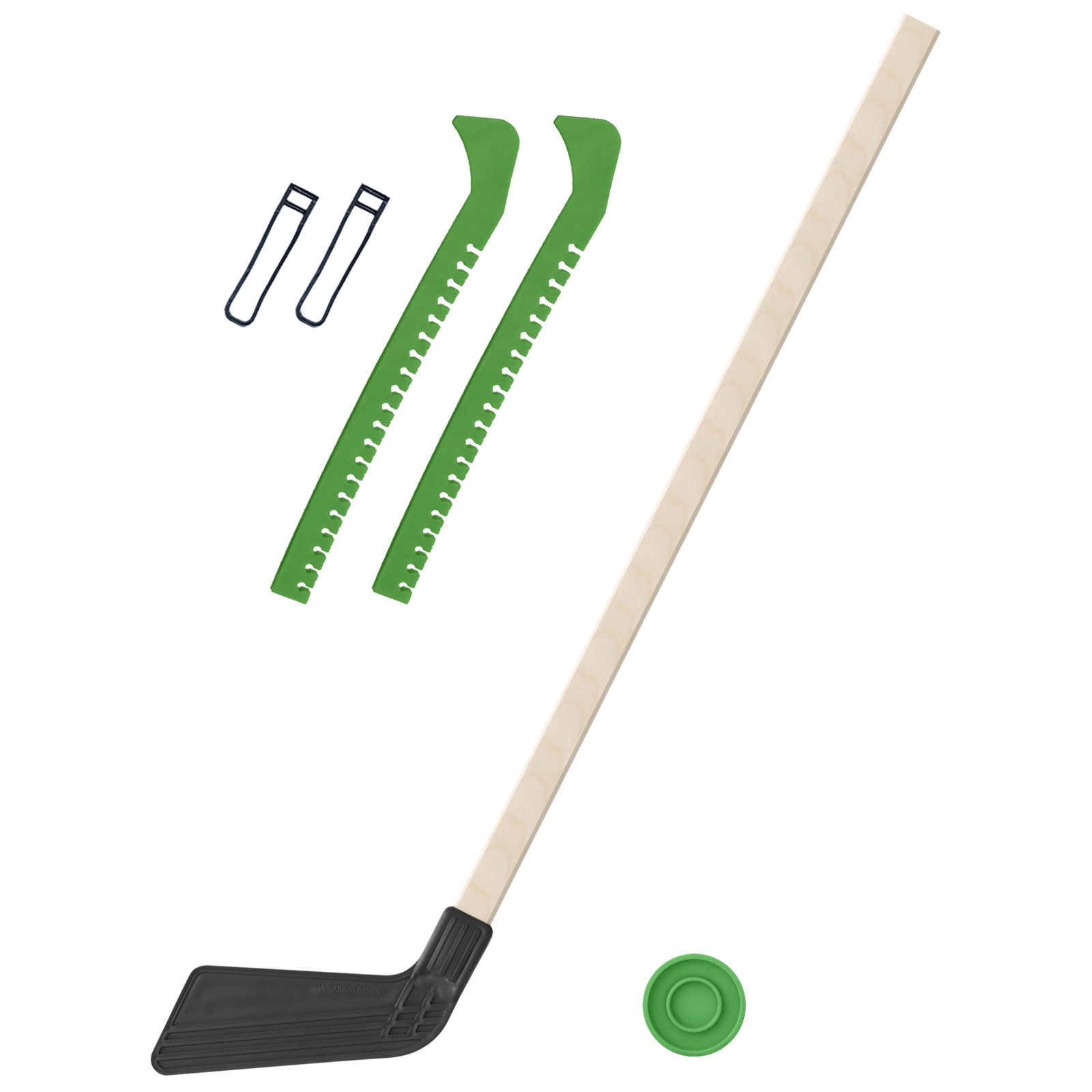 Набор для хоккея Задира Клюшка хоккейная детская чёрная 80 см + шайба + Чехлы для коньков зеленые - фото 1
