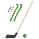 Набор для хоккея Задира Клюшка хоккейная детская чёрная 80 см + шайба + Чехлы для коньков зеленые