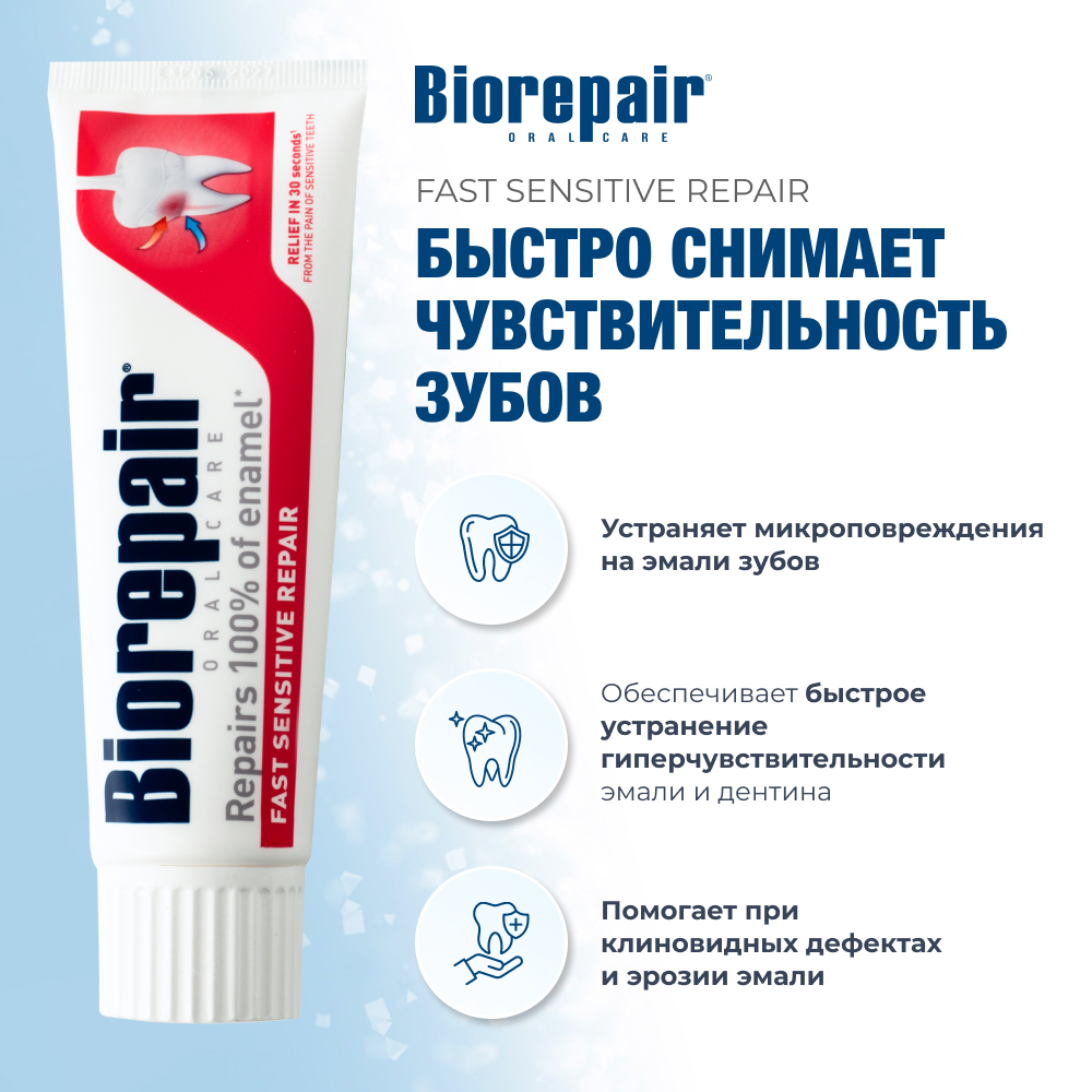 Зубная паста Biorepair Fast Sensitive Repair для чувствительных зубов 75 мл - фото 2