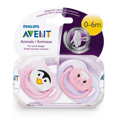 Пустышка Philips Avent Classic домашние животные 0-6 мес 2 шт SCF182/13