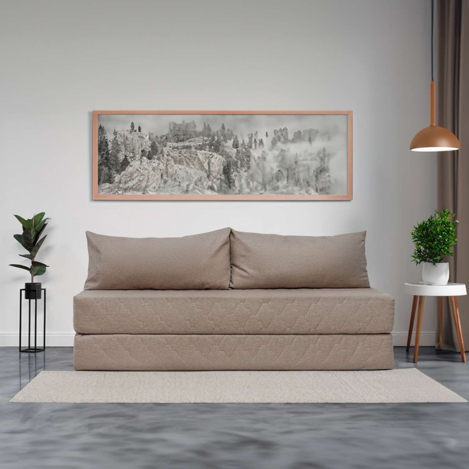 Бескаркасный диван-кровать buyson BuyDream бежевая рогожка - фото 11