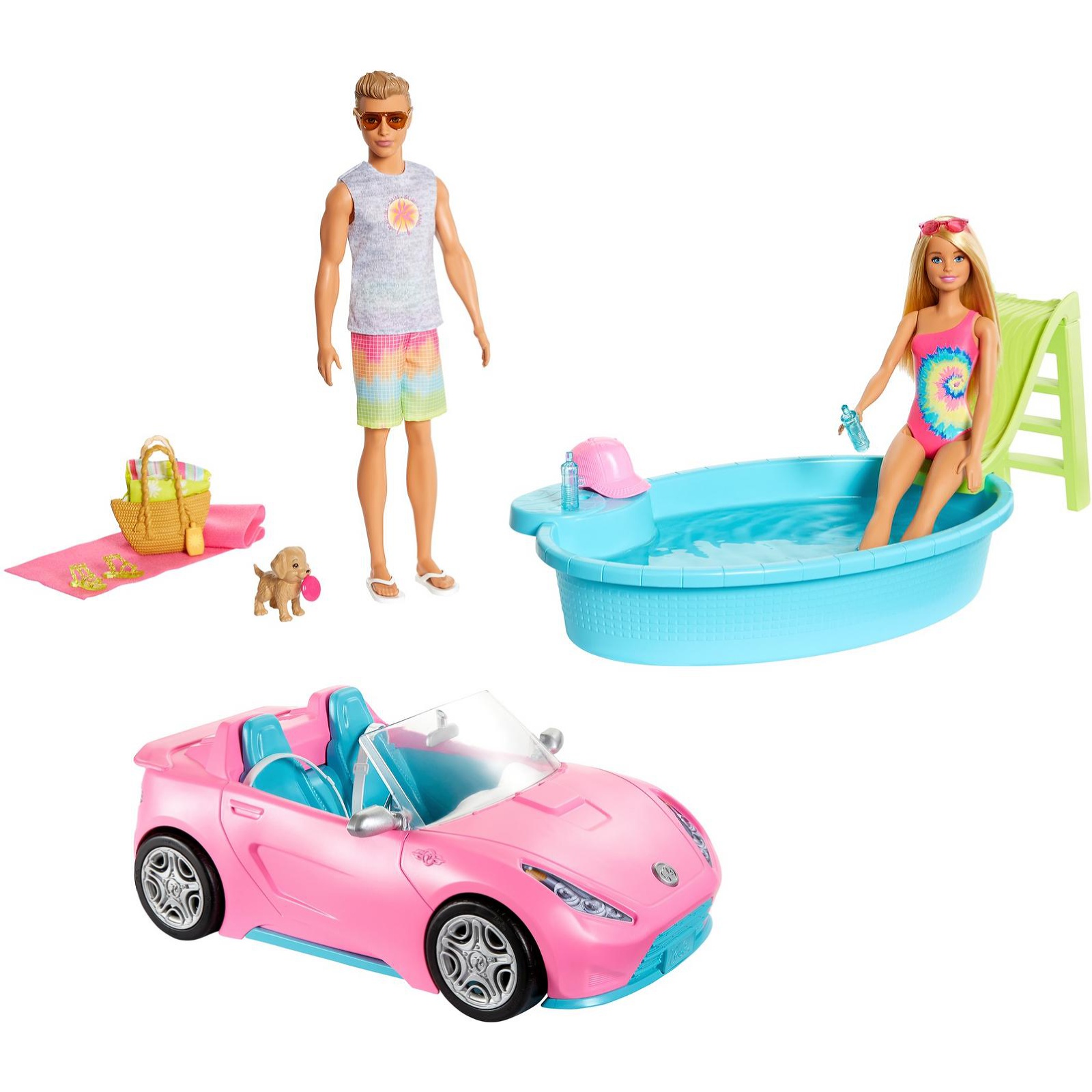 Набор игровой Barbie 2куклы +автомобиль +аксессуары GJB71 купить по цене  1999 ₽ в интернет-магазине Детский мир