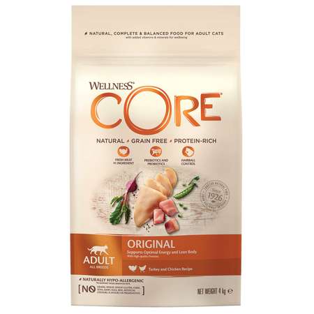 Корм для кошек Wellness CORE взрослых индейка курица 4кг