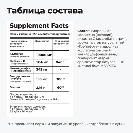 Коллаген Микс 10 000 мг Dietelle со вкусом Грейпфрут гиалуроновой кислотой и витамином С