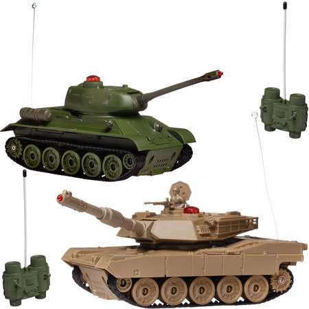 Игровой набор ABTOYS 2 танка Т34 и Абрамс звук свет с зарядным устройством 27 Мгц радиоуправление