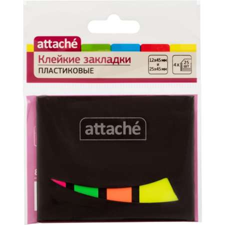 Клейкие закладки Attache пластиковые 4 цвета по 25 листов 12 мм х 45 25 мм х45 15 шт