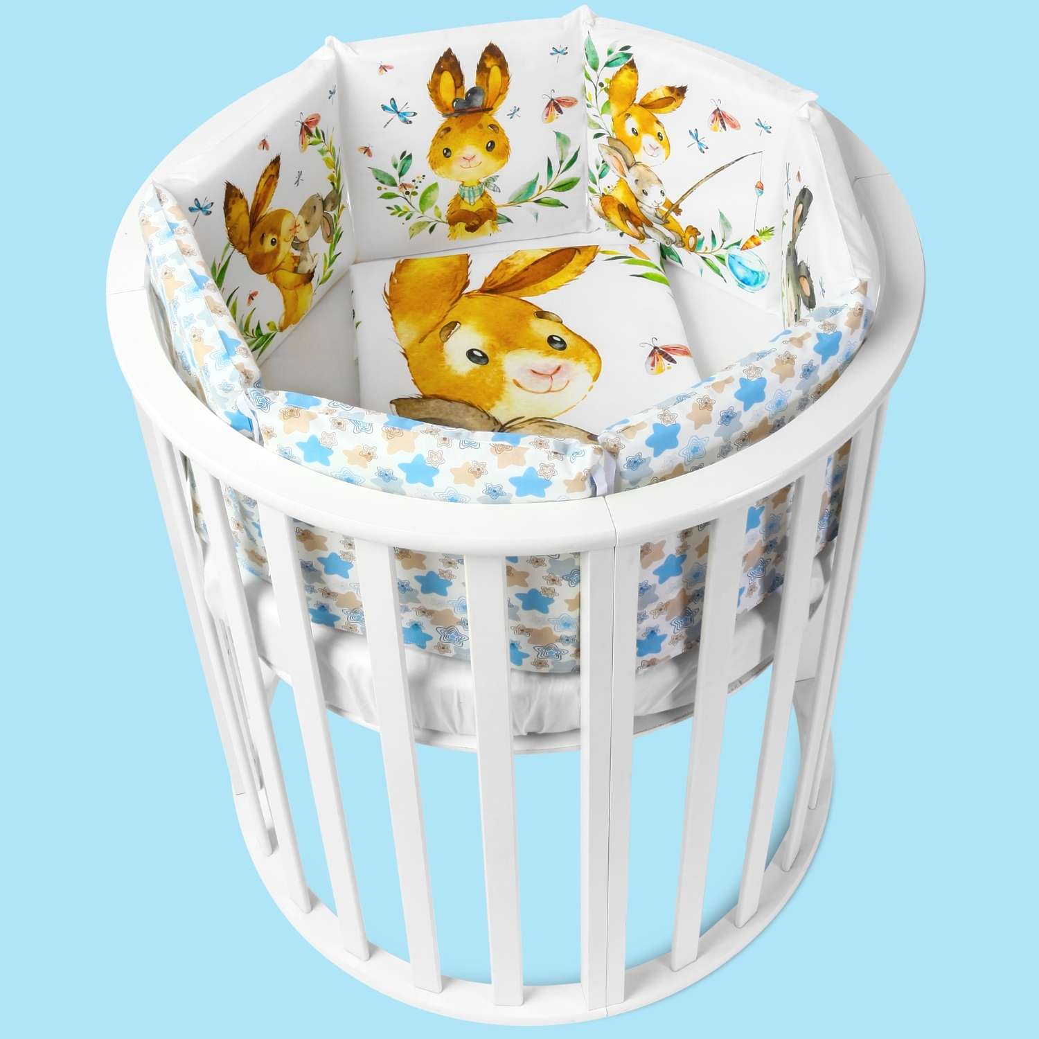 Бортики в кроватку loombee для новорожденных с постельным бельем комплект Зайка с цветами - фото 2