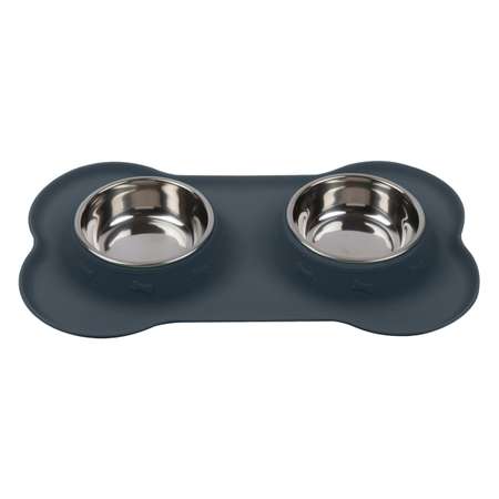 Миска для собак Stefan двойная с силиконовым основанием размер S 2x145мл серая