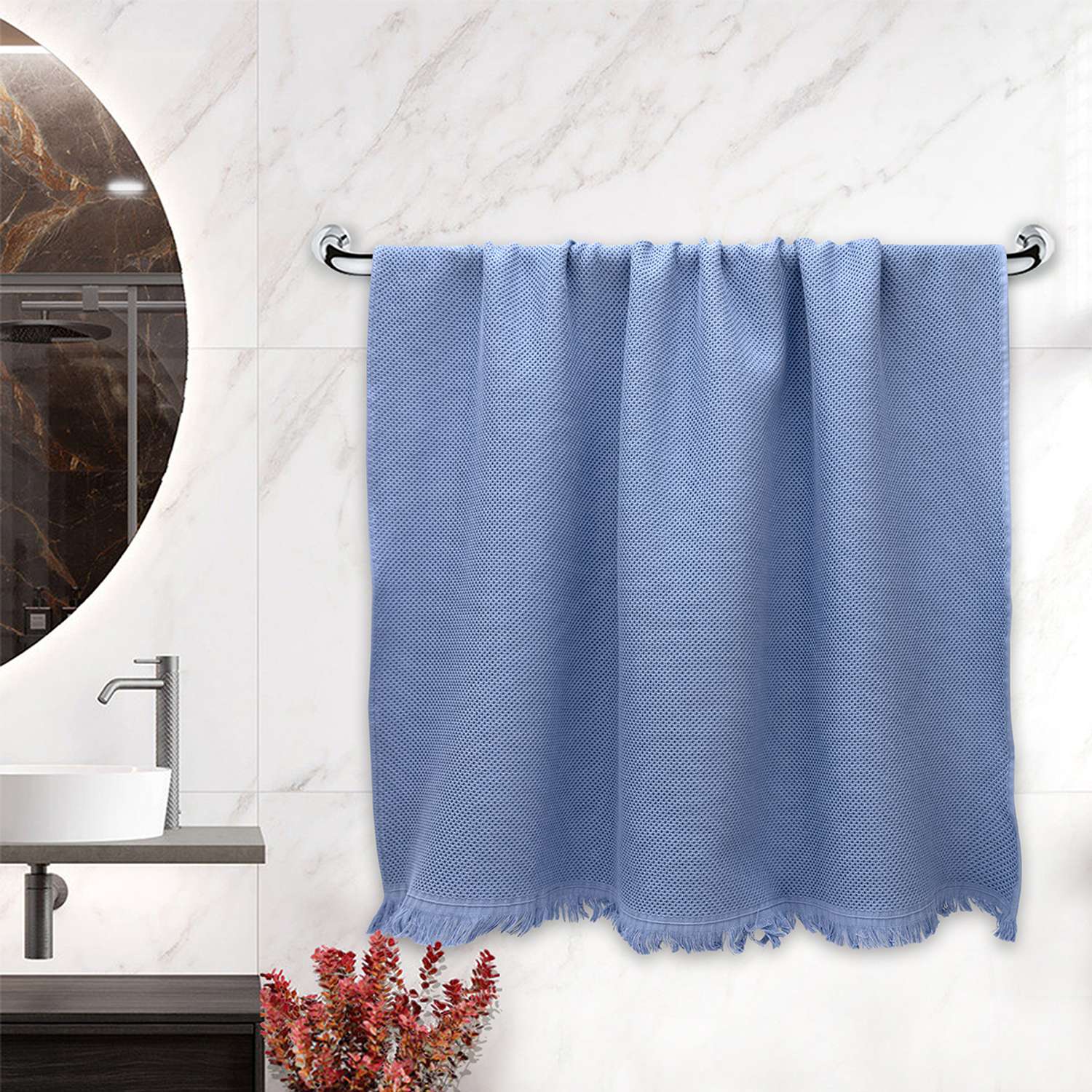 Вафельное полотенце BRAVO Сауна 100х150 синий - фото 1