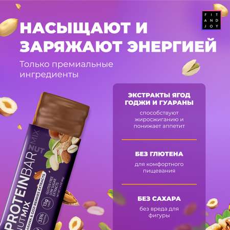 Протеиновые батончики FIT AND JOY с экстрактами ягод годжи и гуараны набор 16шт * 40гр