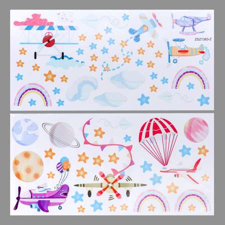 Наклейка Zabiaka пластик интерьерная цветная «Воздушный транспорт» 30х60 см набор 2 листа