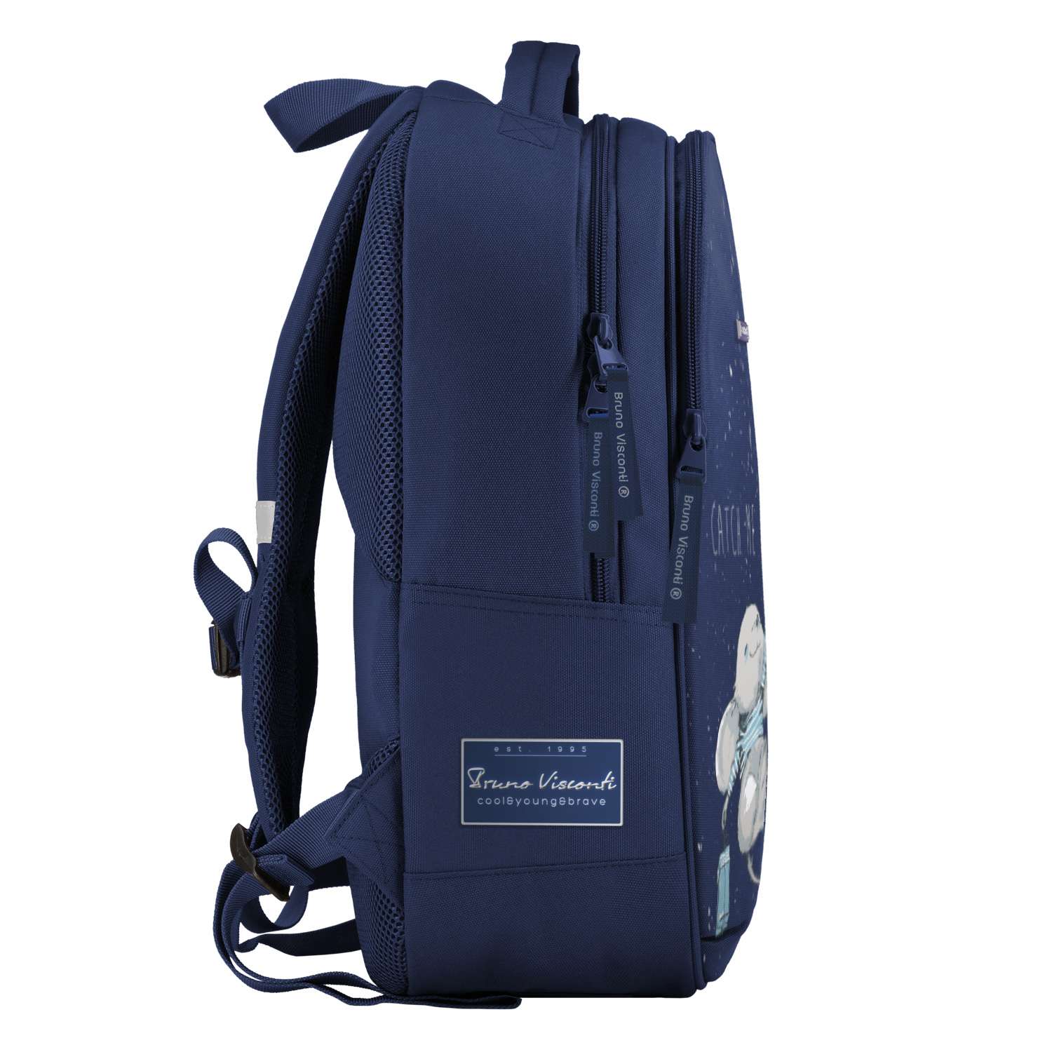 Рюкзак школьный Bruno Visconti классический суперлегкий синий с эргономичной спинкой Зверушки и шарики Мышонок - фото 5