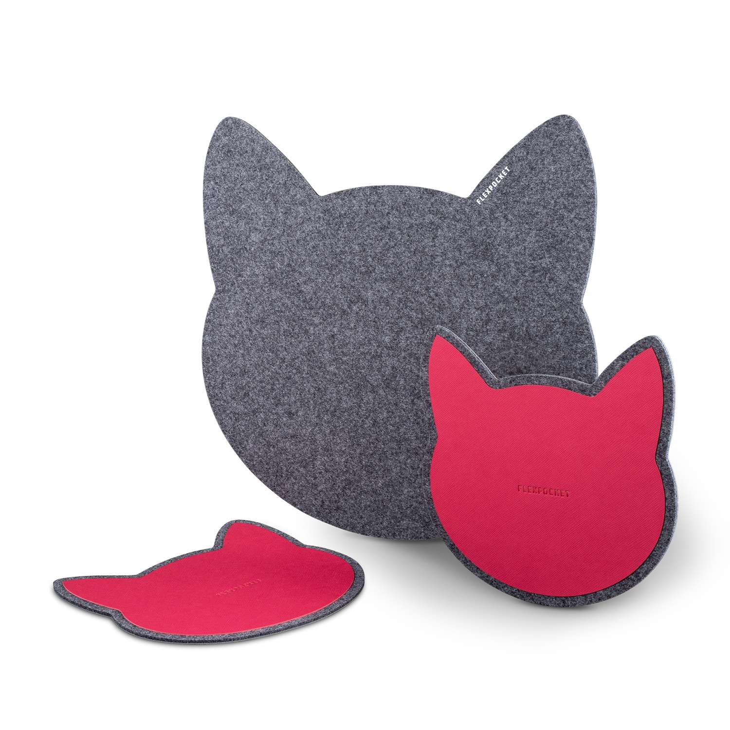 Настольный коврик Flexpocket для мыши в виде кошки + комплект с подставкой под кружку темно-серый - фото 2