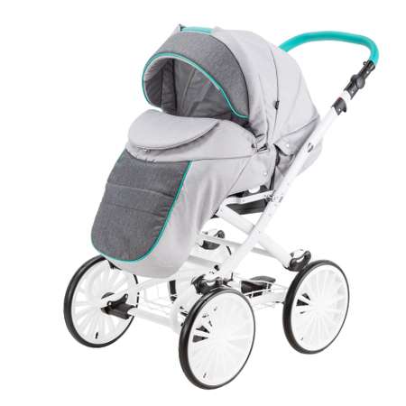 Коляска 2в1 BeBe-mobile Ines Standart R9 Светло-серый+Темно-серый+Mint кожаная отдлека