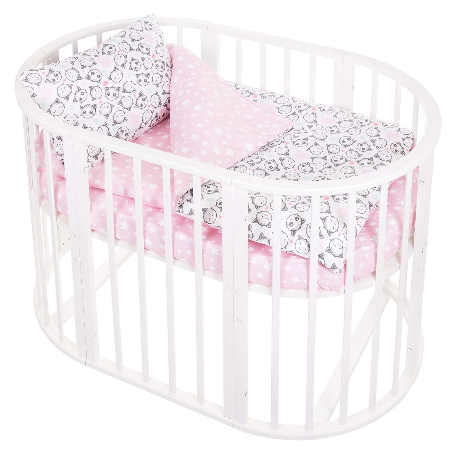 Комплект постельного белья Lemony kids в овальную кроватку Cats Розовый/белый 3 предмета - фото 1