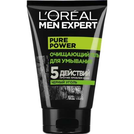 Гель очищающий LOREAL Men Expert 5 действий против проблем кожи с черным углем 100 мл