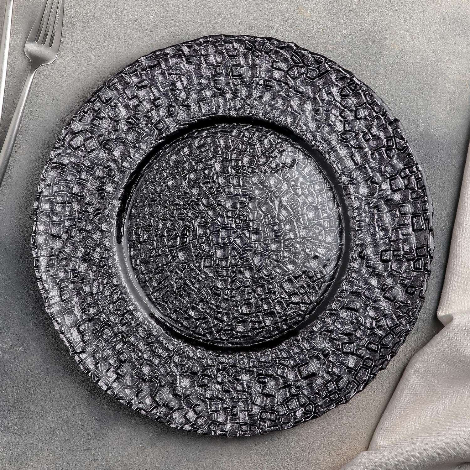 Тарелка MAGISTRO стеклянная подстановочная «Кринкл» d=33 см цвет серый - фото 1