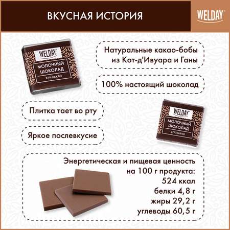 Шоколад порционный WELDAY плиточный молочный 160 плиток