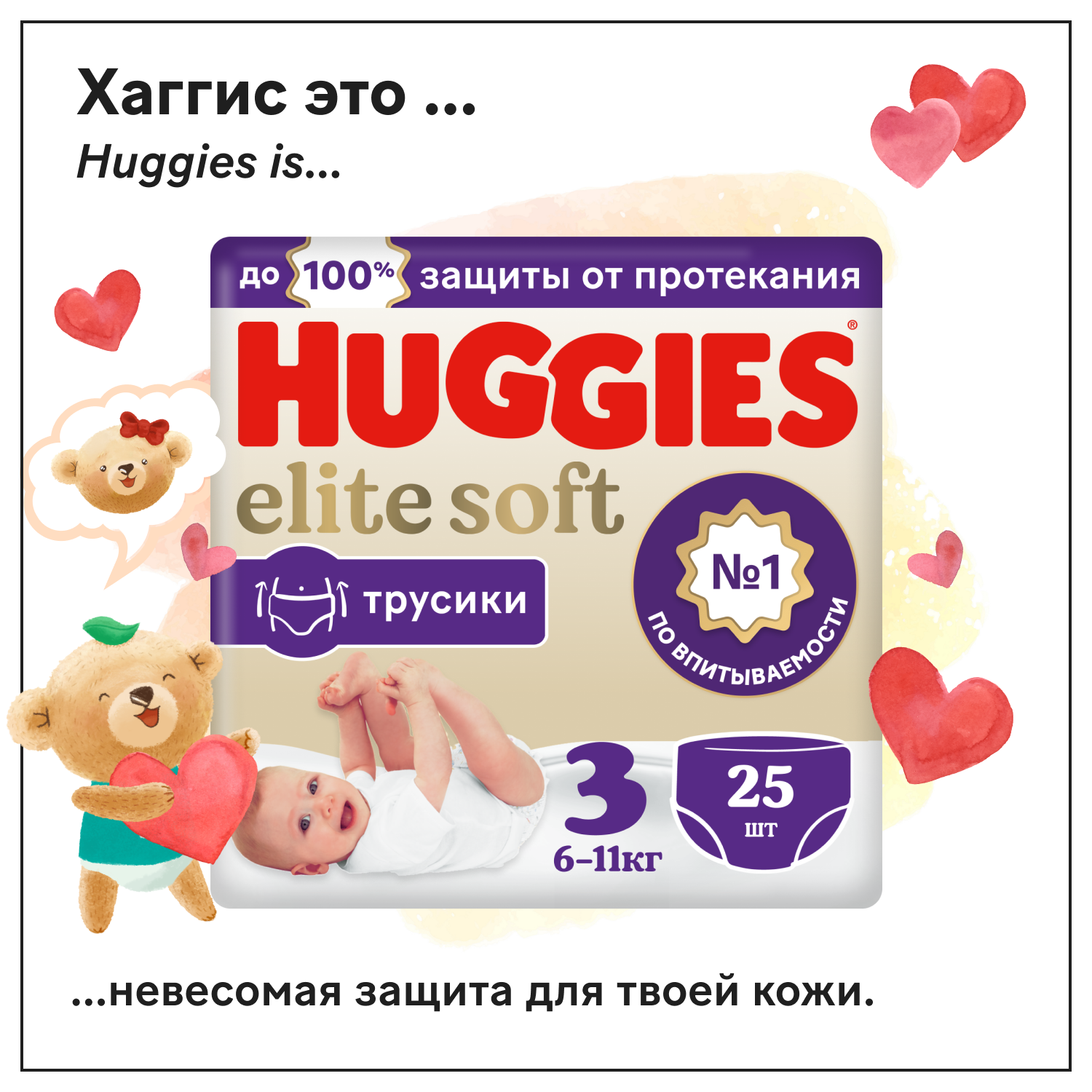 Подгузники-трусики Huggies Elite Soft 3 6-11кг 25шт - фото 1