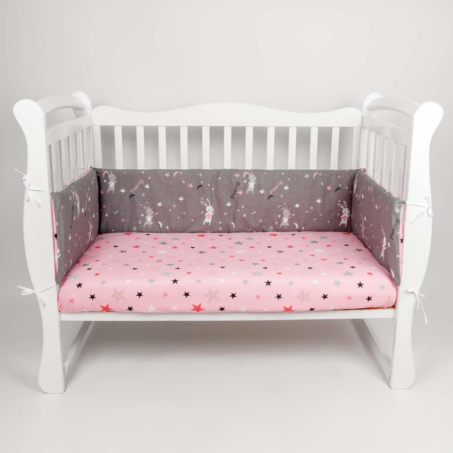 Бортик в кроватку AmaroBaby на молнии: 4 подушки-бортика AmaroBaby Princess серый розовый - фото 7